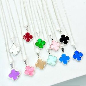 Unisex Silver 925 Clover Full Set. Necklace +Bracelet + Earrings. Free Shipping